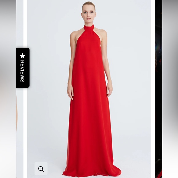 Halston Lizza Chiffon Halter Silk Gown Red Size 14 NWT - Picture 1 of 12
